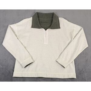 Tommy Bahama Reversible Sweater Mens Sml 1/4 Zip Pullover Ivory/Grn Cotton Knit